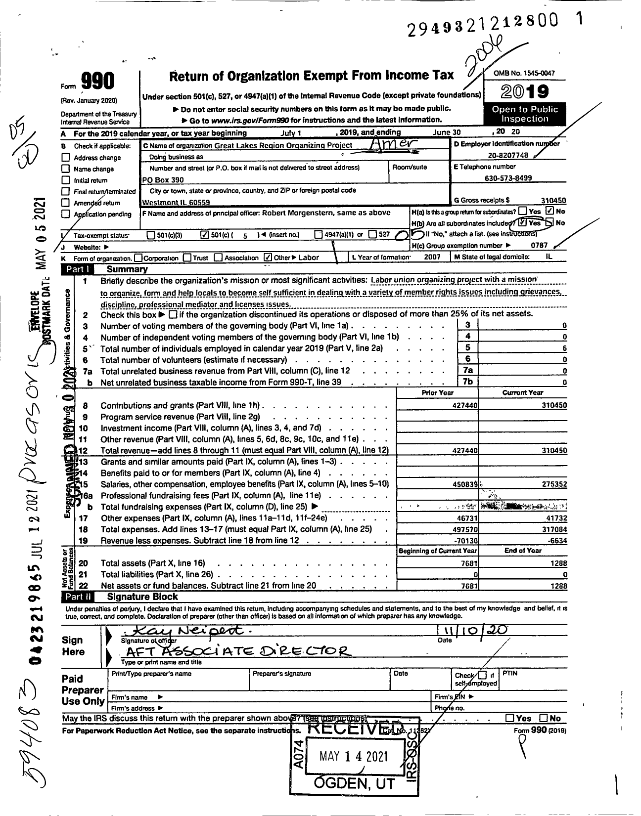 Image of first page of 2019 Form 990O for AMERICAN FEDERATION OF TEACHERS - Great Lakes Region Org Project