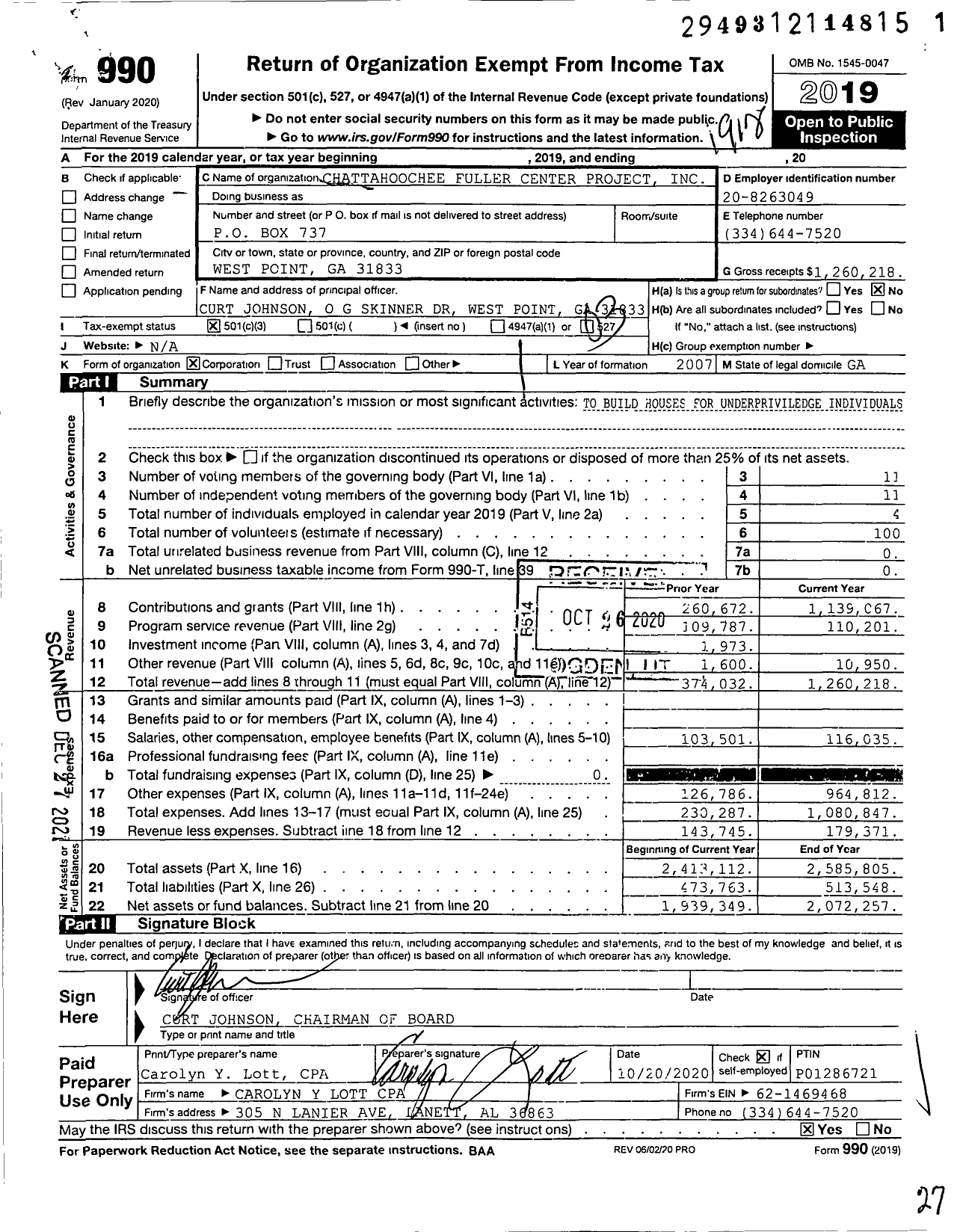 Image of first page of 2019 Form 990 for Chattahoochee Fuller Center Project