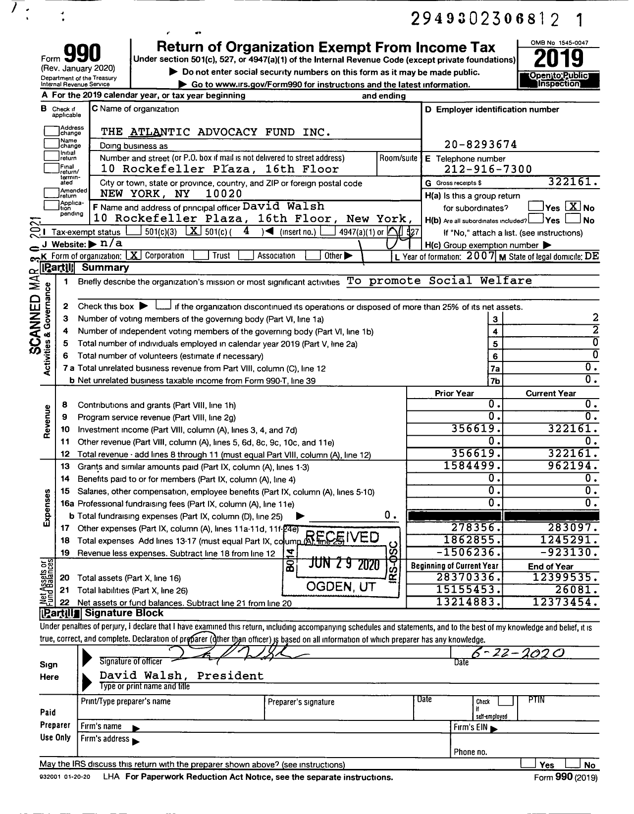 Image of first page of 2019 Form 990O for The Atlantic Advocacy Fund