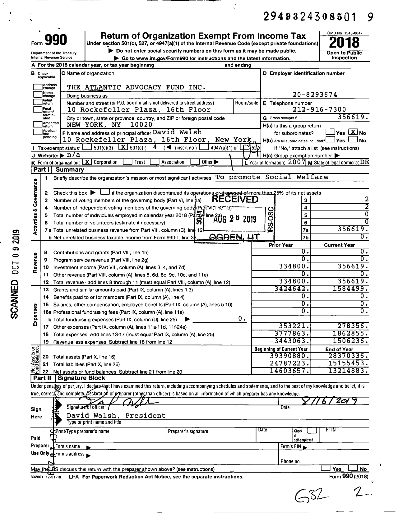 Image of first page of 2018 Form 990O for The Atlantic Advocacy Fund