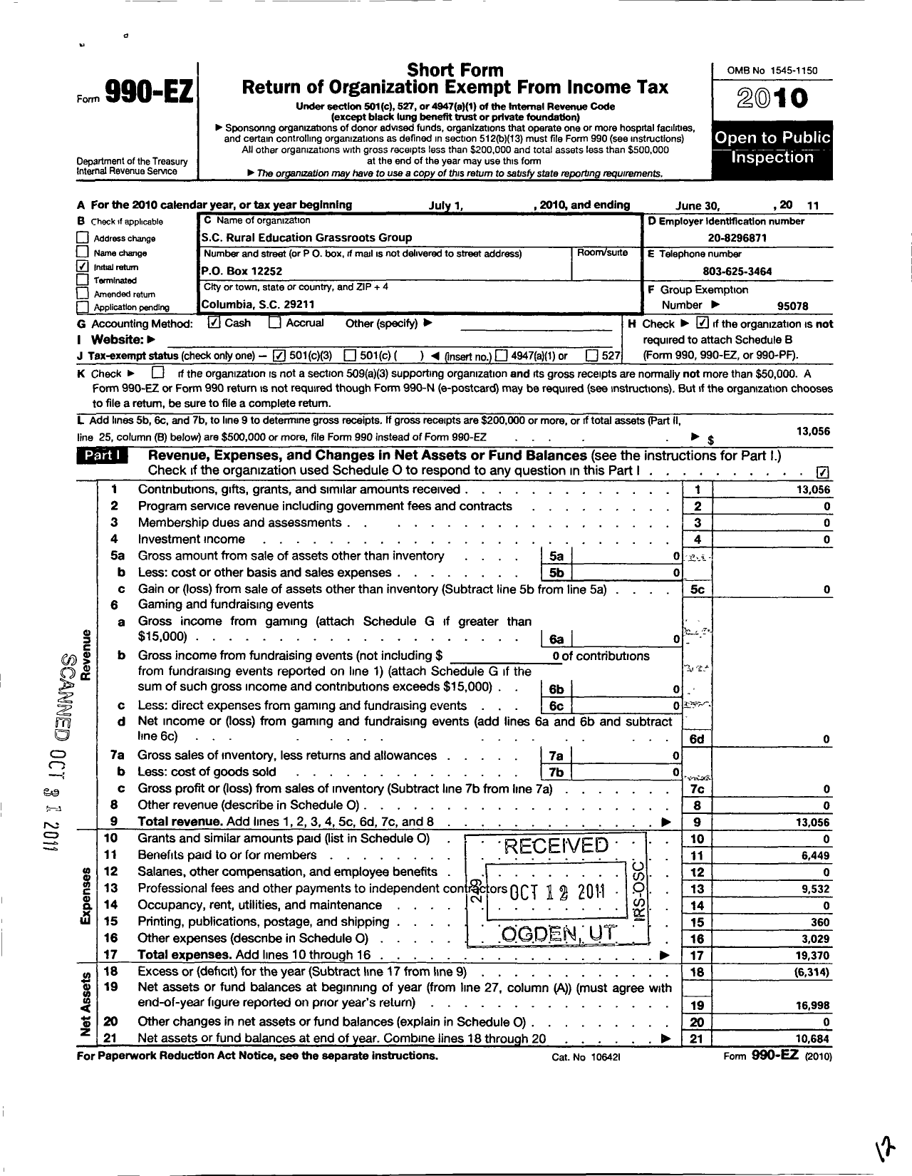 Image of first page of 2010 Form 990EZ for South Carolina Rural Education Grassroots Group