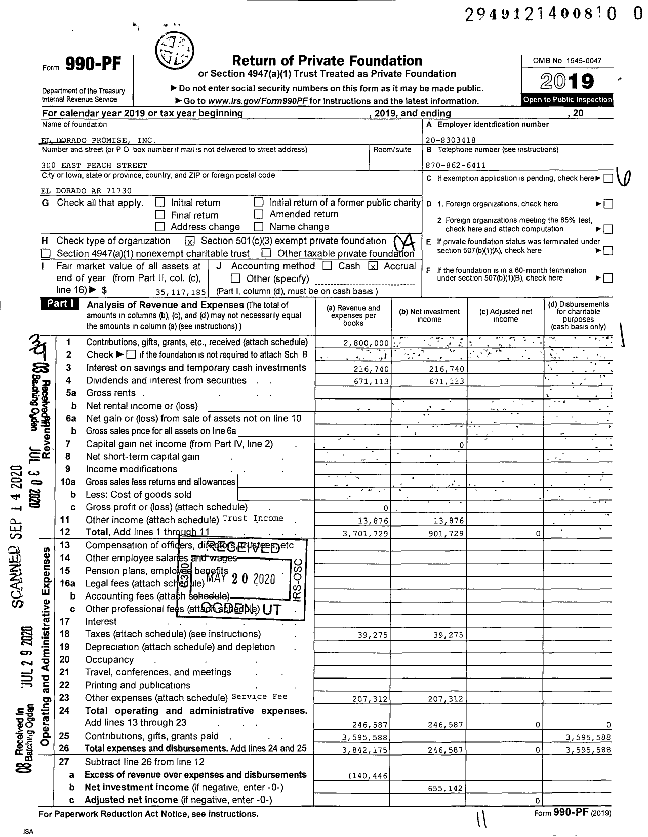 Image of first page of 2019 Form 990PR for El Dorado Promise
