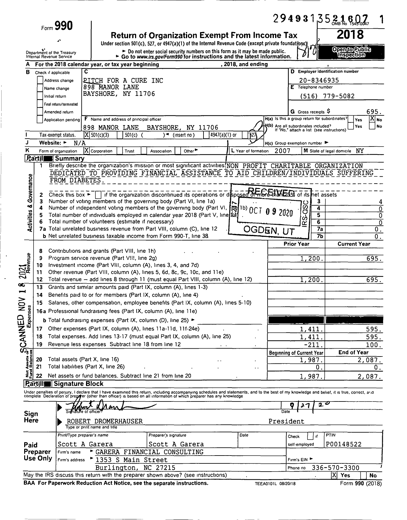 Image of first page of 2018 Form 990 for Pitch for A Cure