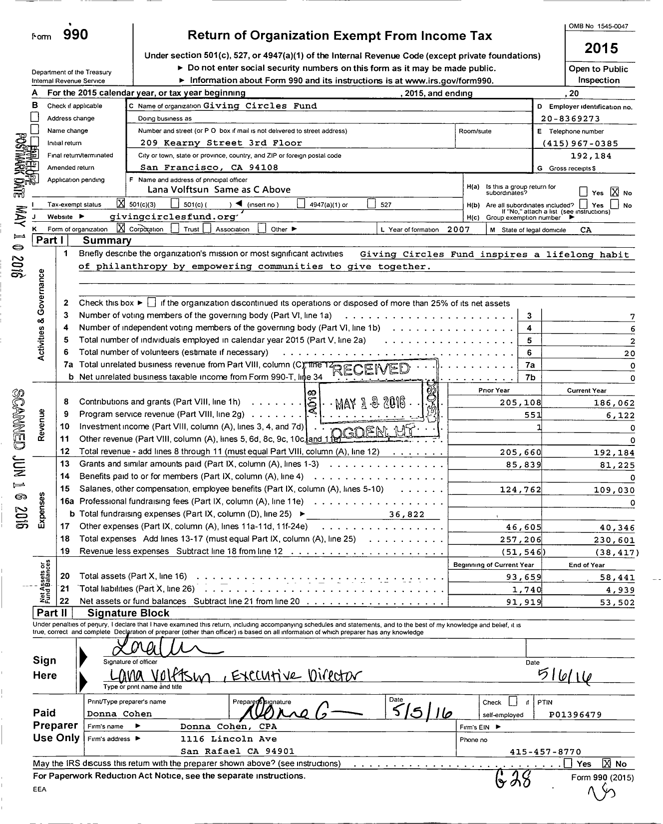 Image of first page of 2015 Form 990 for The One Percent Foundation