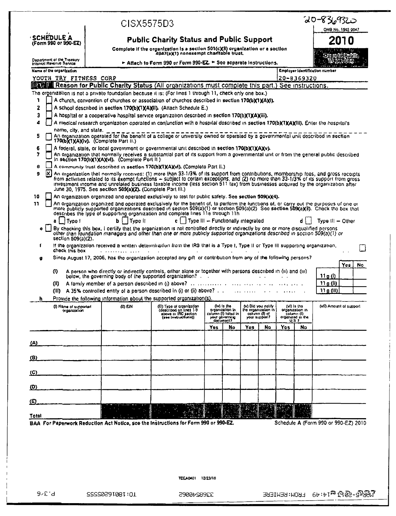 Image of first page of 2010 Form 990ER for Youth Try Fitness Corporation