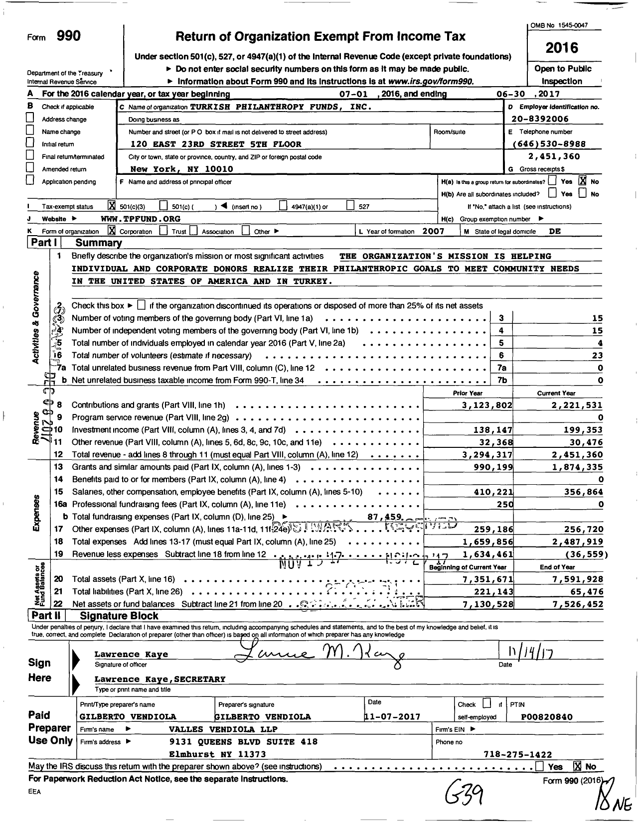 Image of first page of 2016 Form 990 for Turkish Philanthropy Funds (TPF)