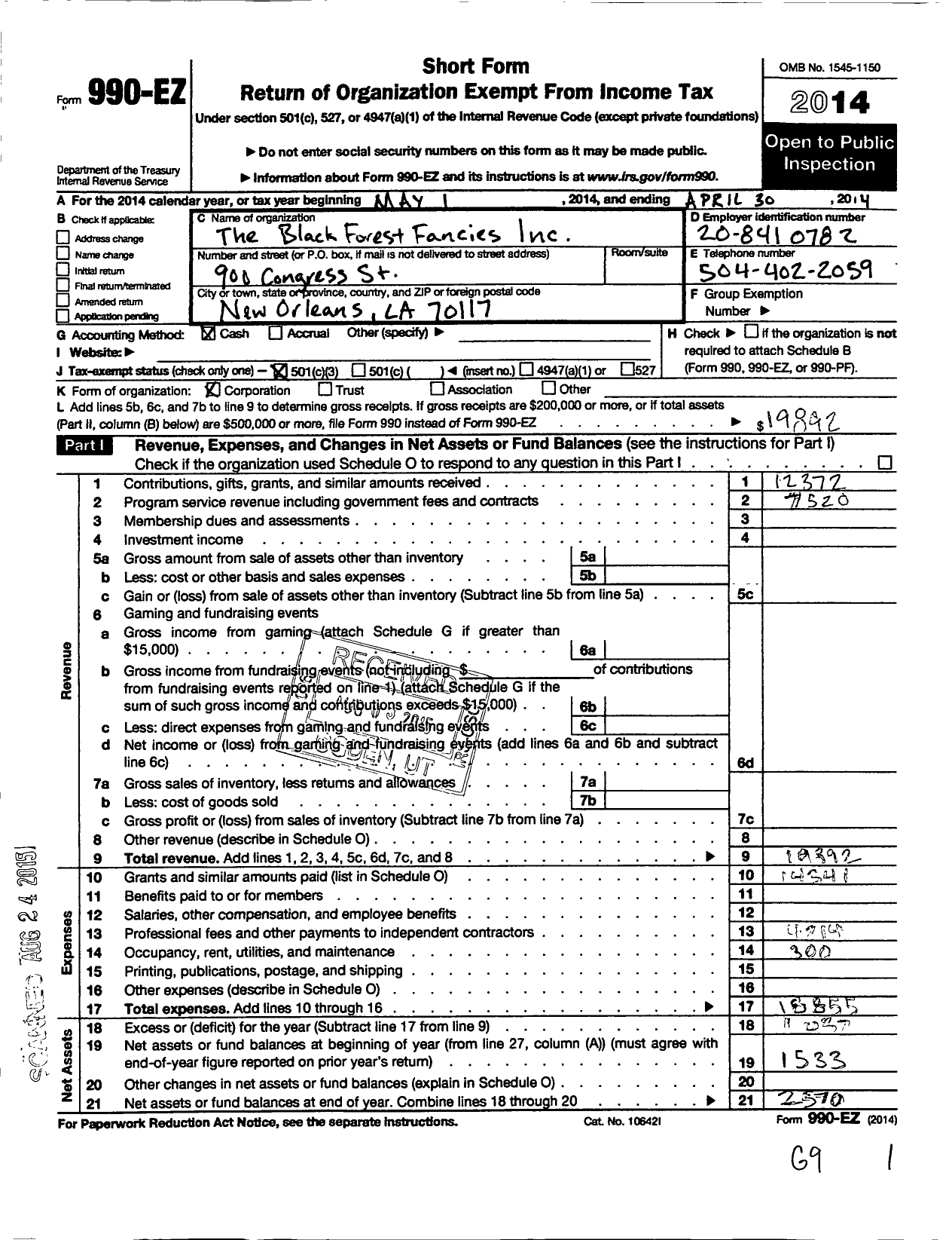 Image of first page of 2013 Form 990EZ for Black Forest Fancies