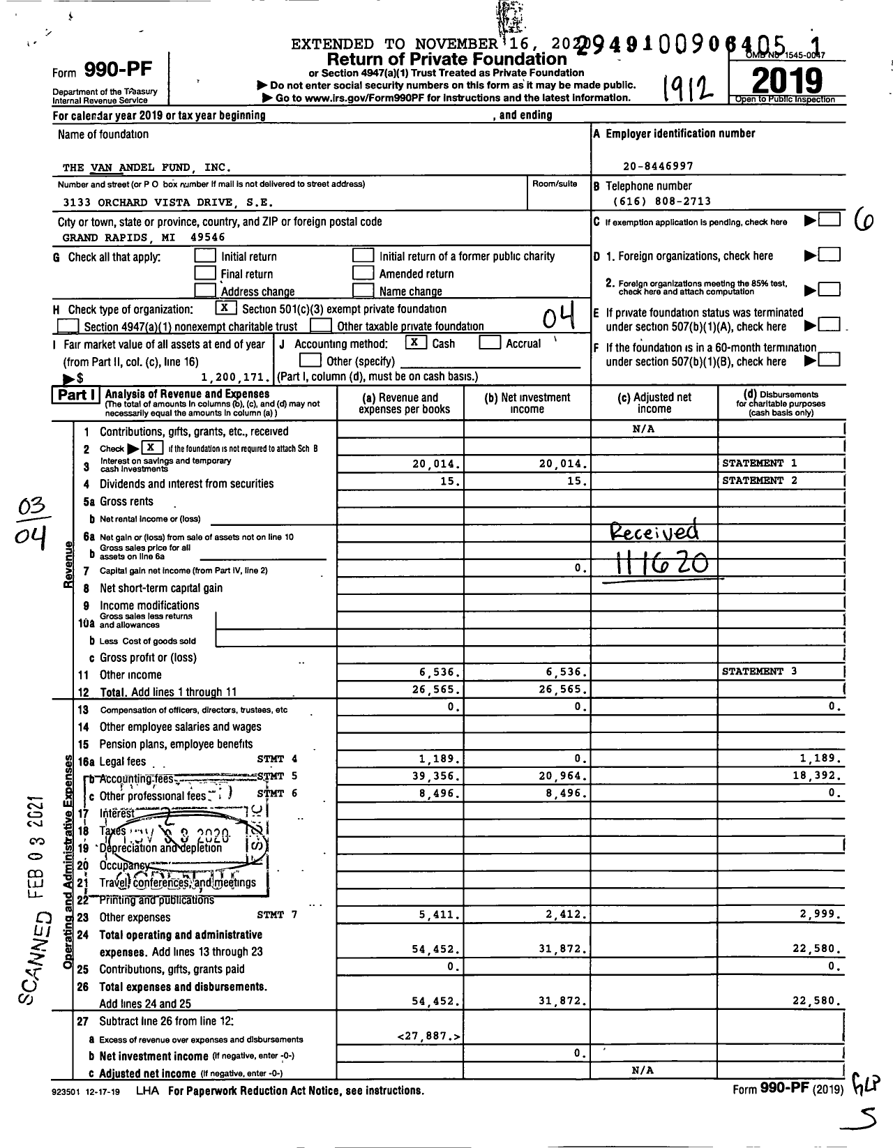 Image of first page of 2019 Form 990PF for The Van Andel Fund