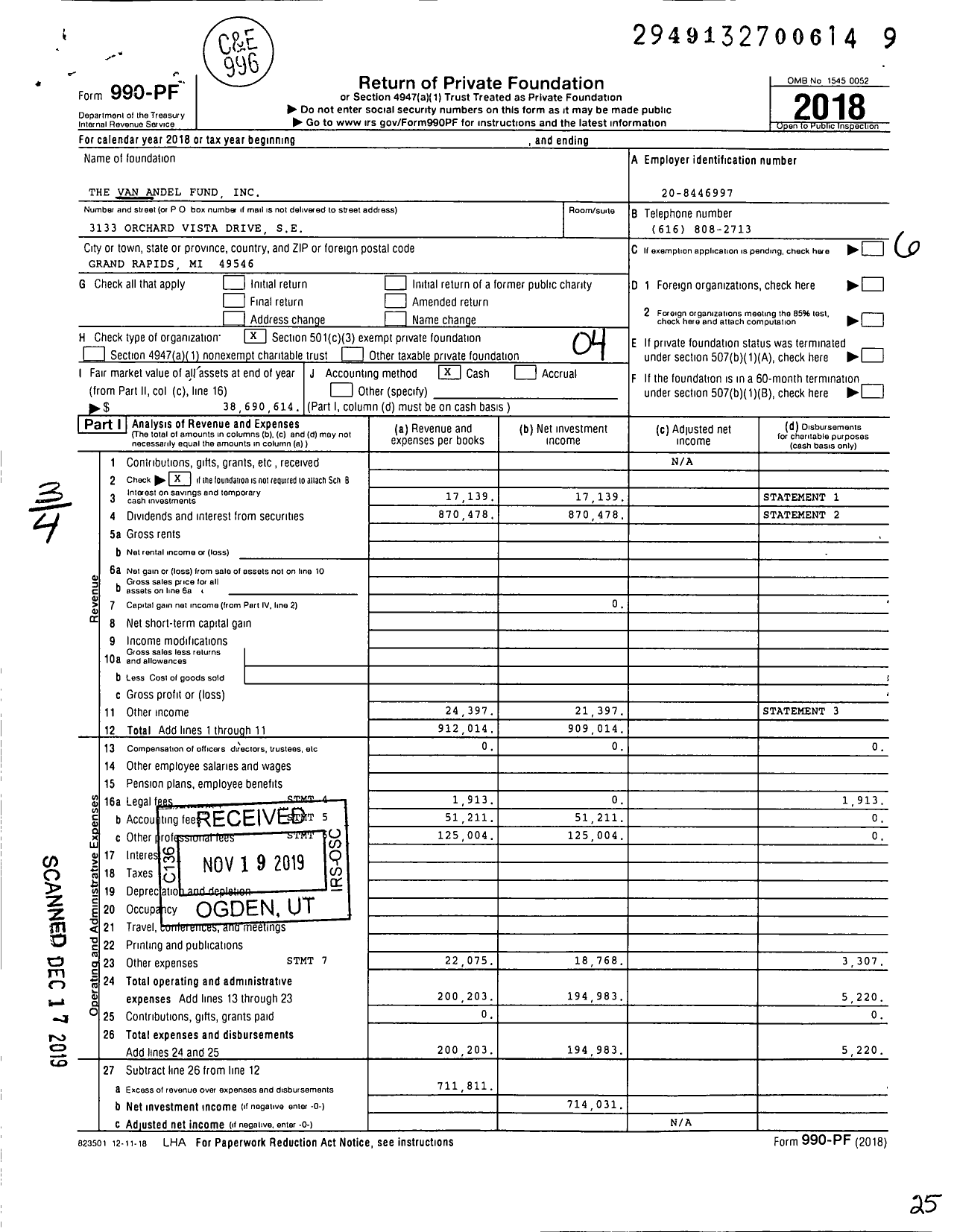 Image of first page of 2018 Form 990PF for The Van Andel Fund