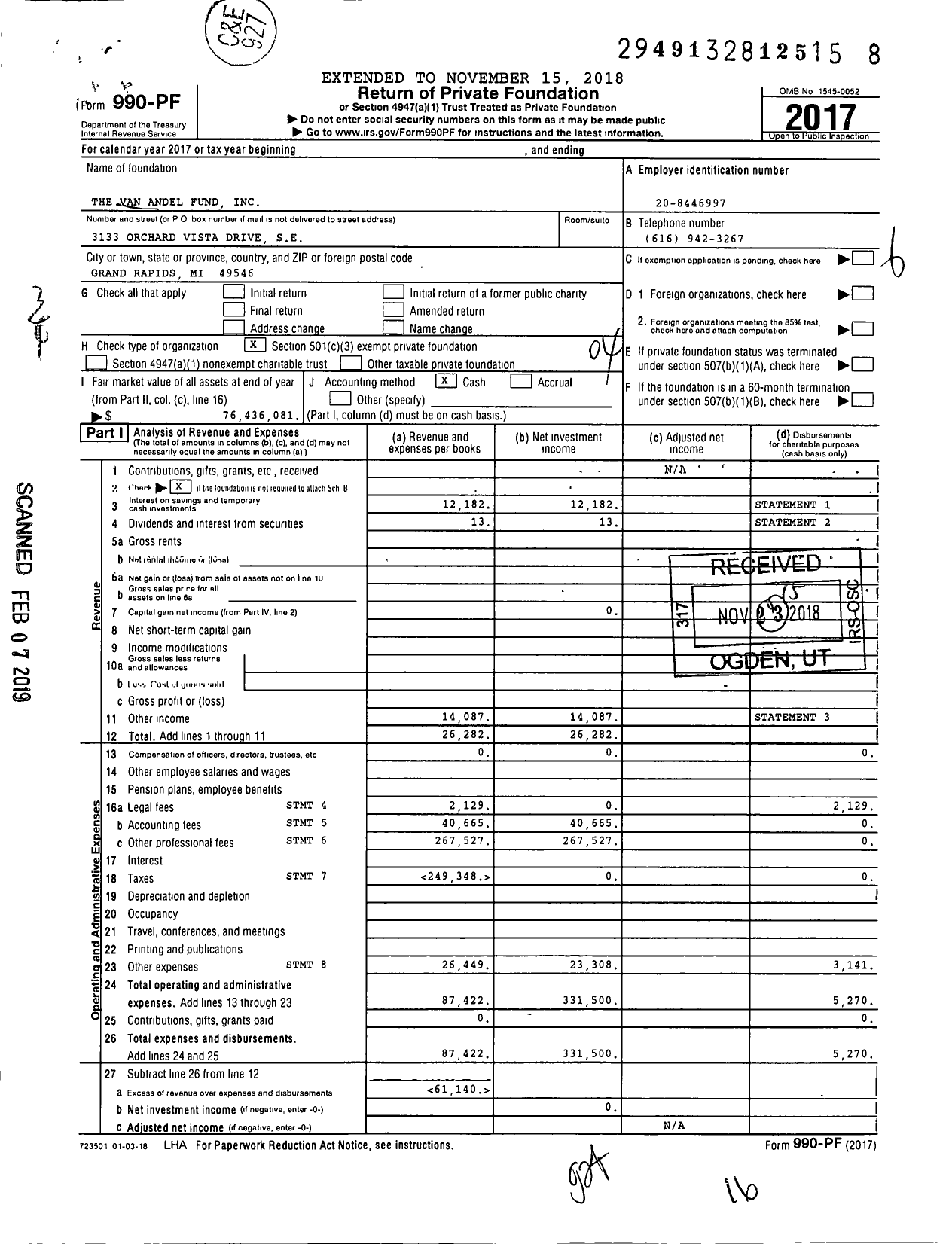 Image of first page of 2017 Form 990PF for The Van Andel Fund