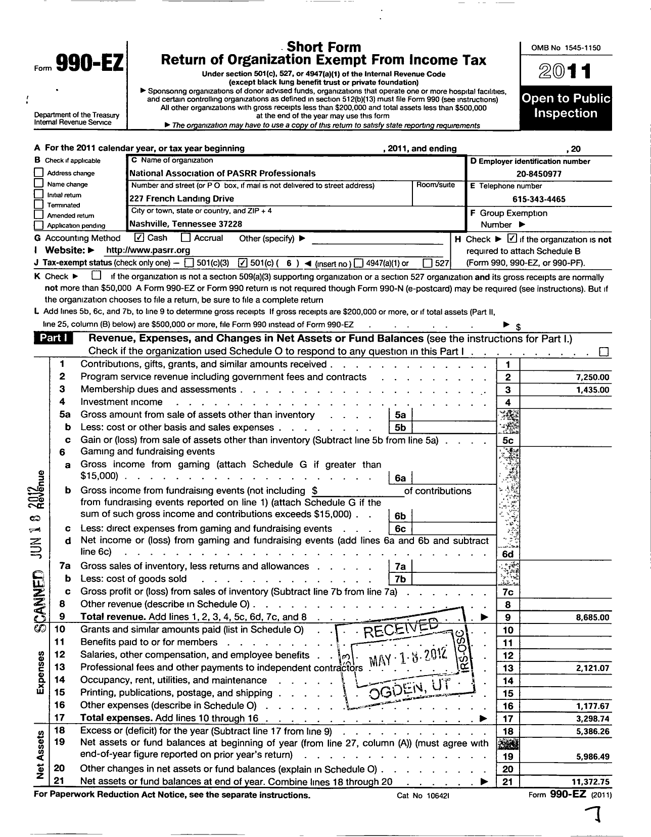 Image of first page of 2011 Form 990EO for National Association of Pasrr Professionals