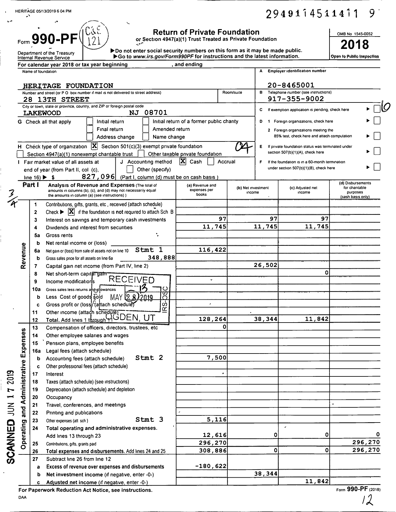 Image of first page of 2018 Form 990PF for Heritage Foundation