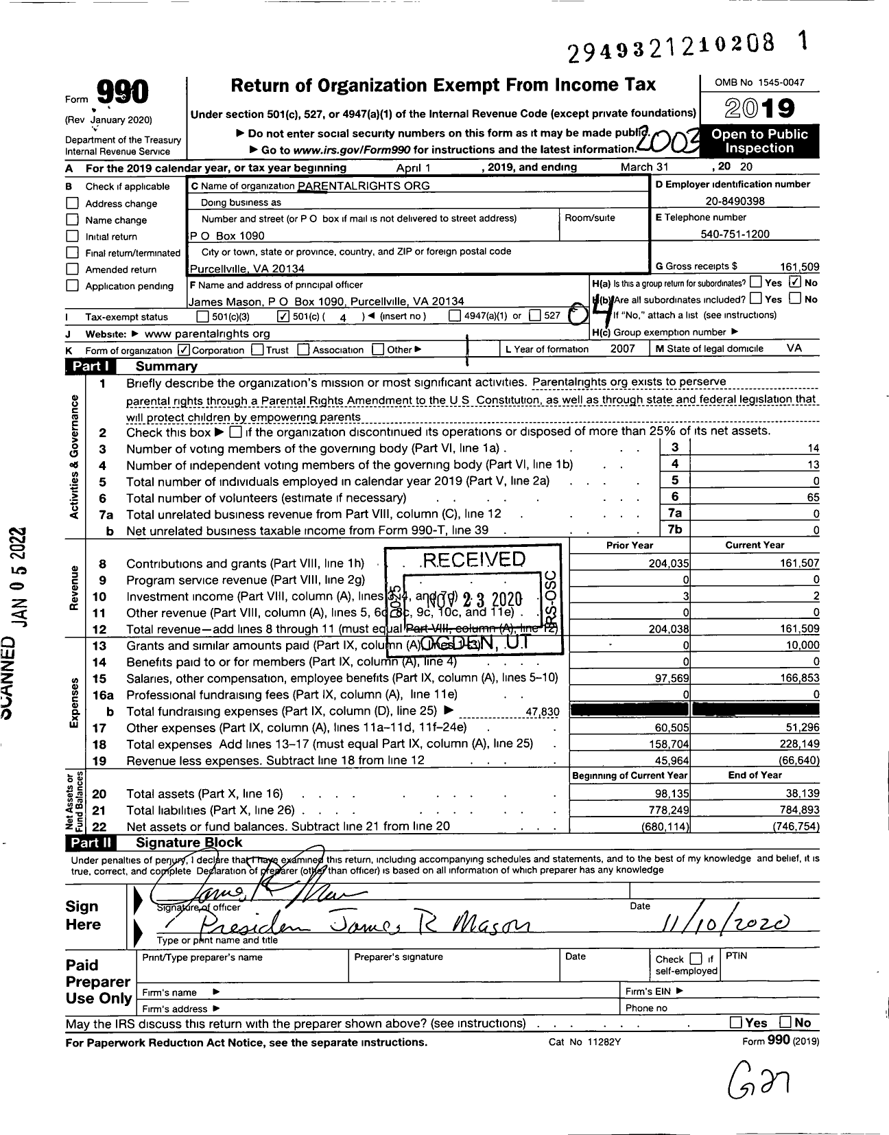 Image of first page of 2019 Form 990O for Parentalrightsorg