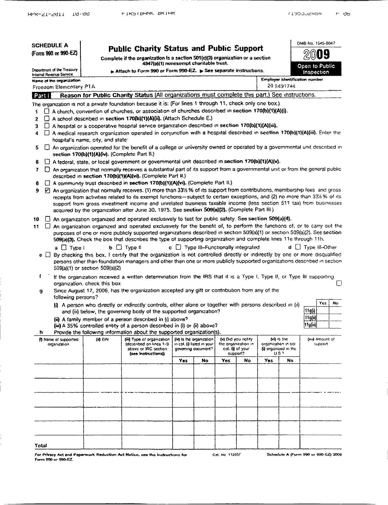 Image of first page of 2009 Form 990ER for PTA Colorado Congress / Freedom Elementary PTA