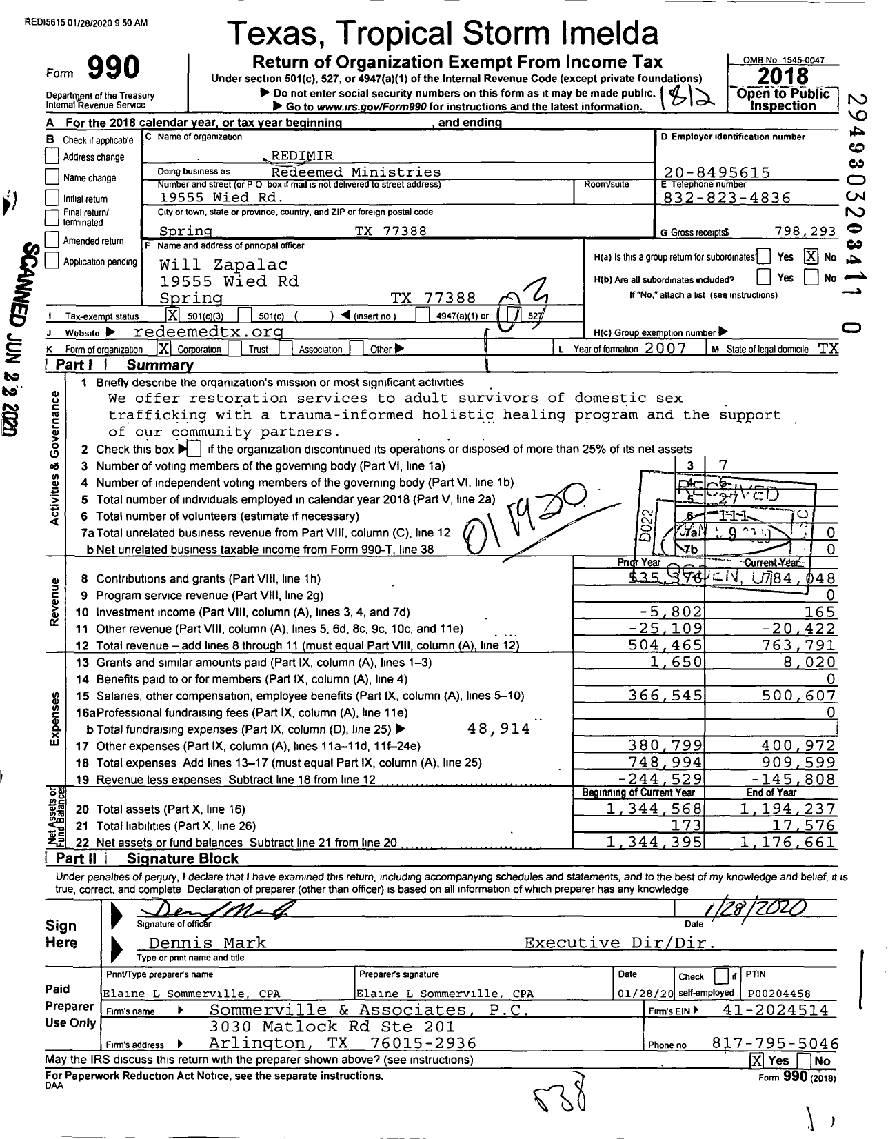 Image of first page of 2018 Form 990 for Redeemed Ministries / Redimir