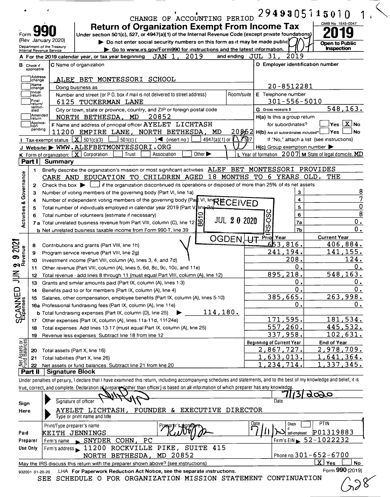 Image of first page of 2018 Form 990 for Alef Bet Montessori School