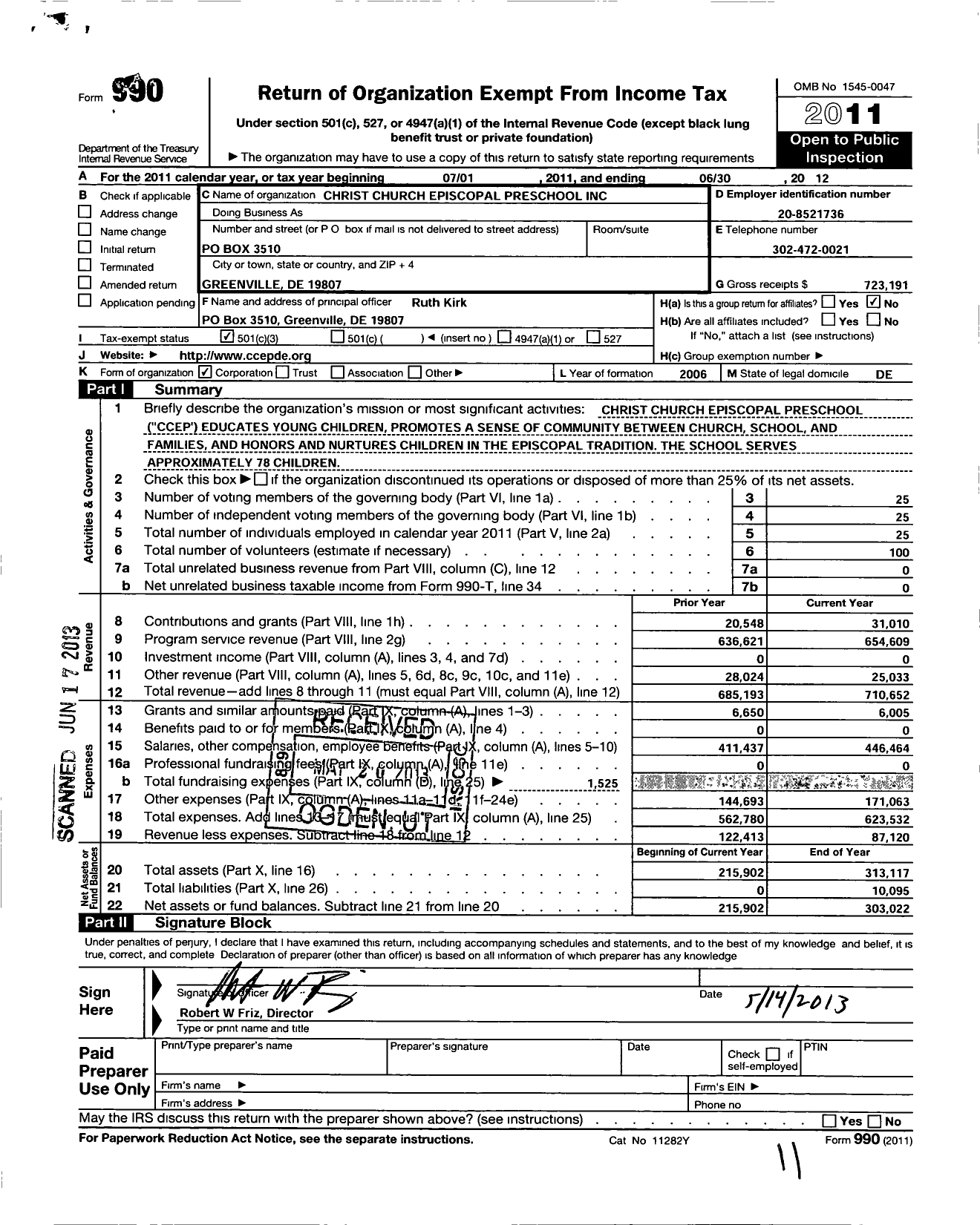 Image of first page of 2011 Form 990 for Christ Church Episcopal Preschool