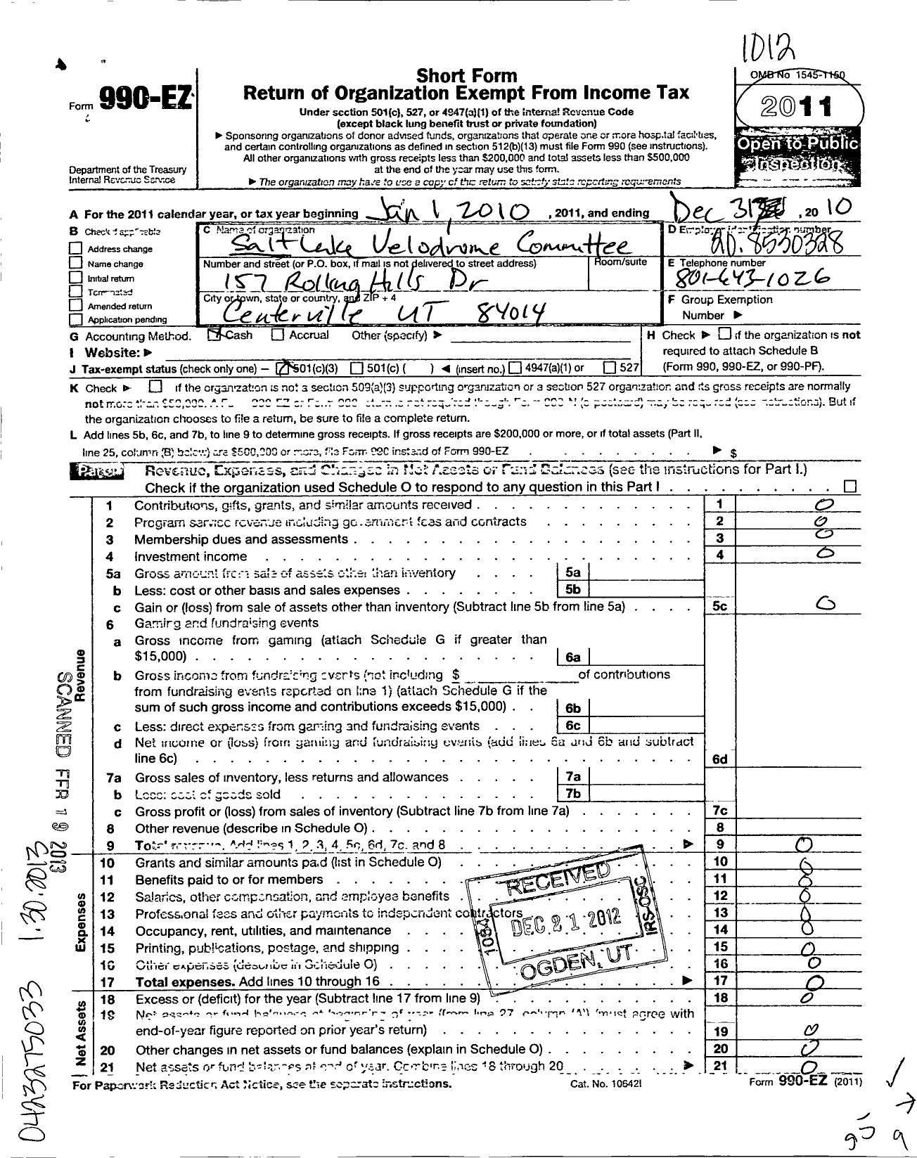Image of first page of 2010 Form 990EZ for Draper Cycle Park Association