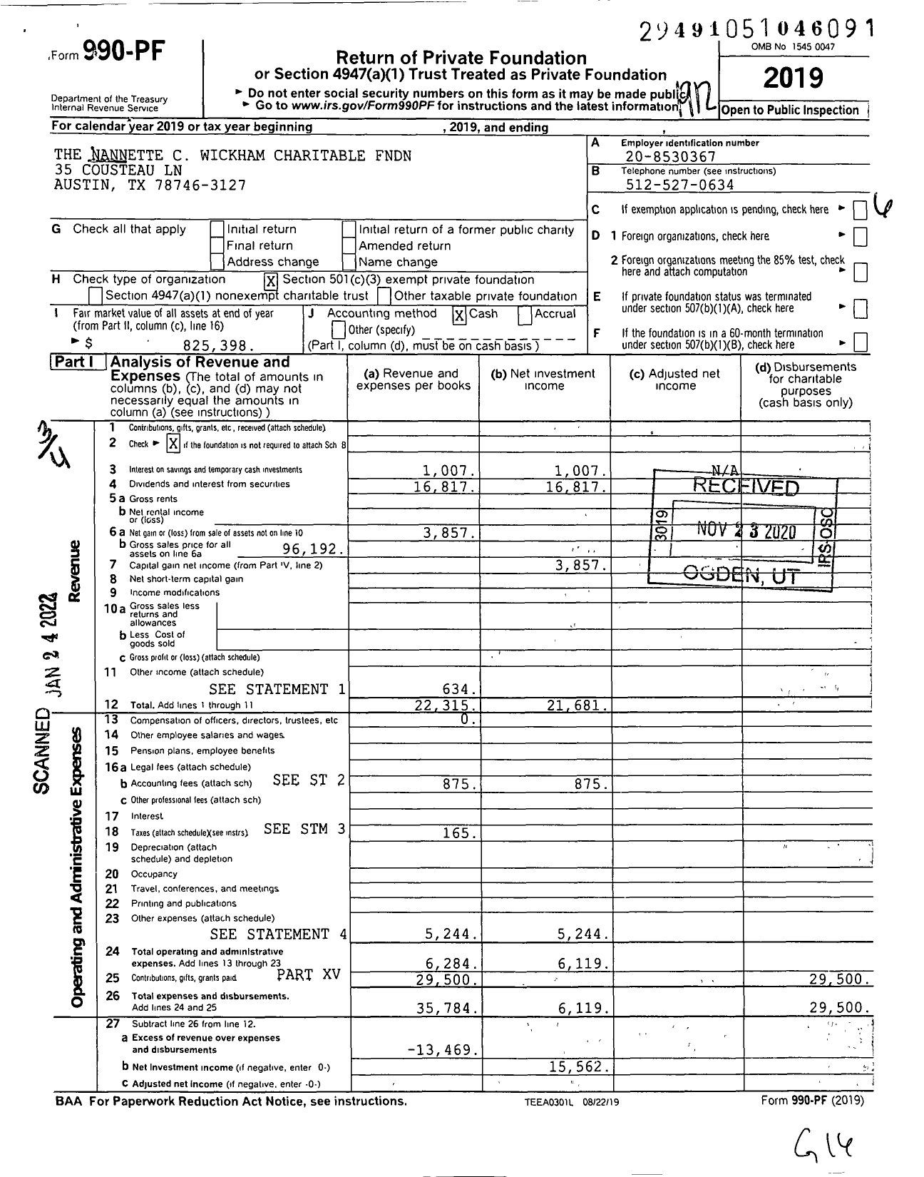 Image of first page of 2019 Form 990PF for The Nanette C Wickham Charitable FNDN