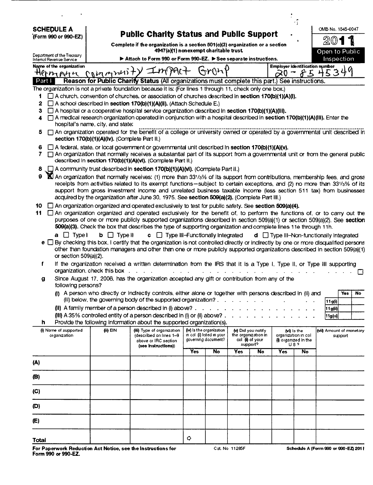 Image of first page of 2011 Form 990ER for Hermann Community Impact Group