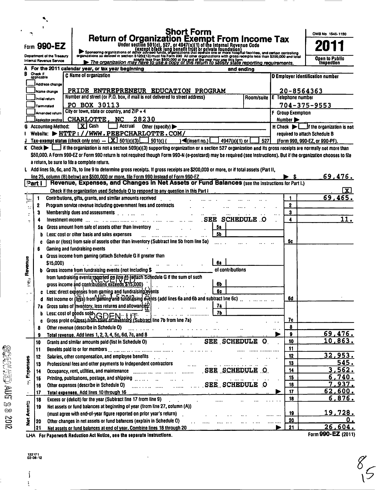 Image of first page of 2011 Form 990EZ for Pride Educational Empowerment Program