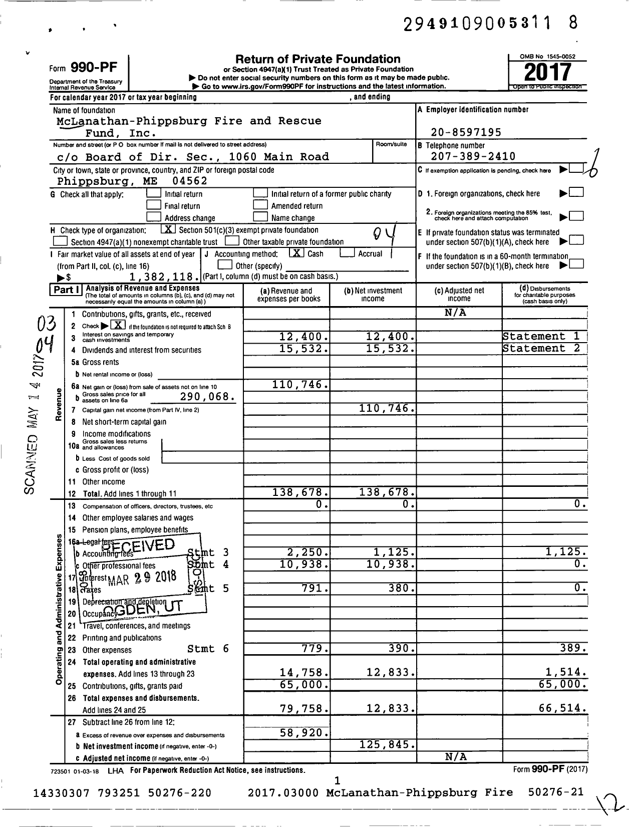 Image of first page of 2017 Form 990PF for McLanathan-Phippsburg Fire and Rescue Fund