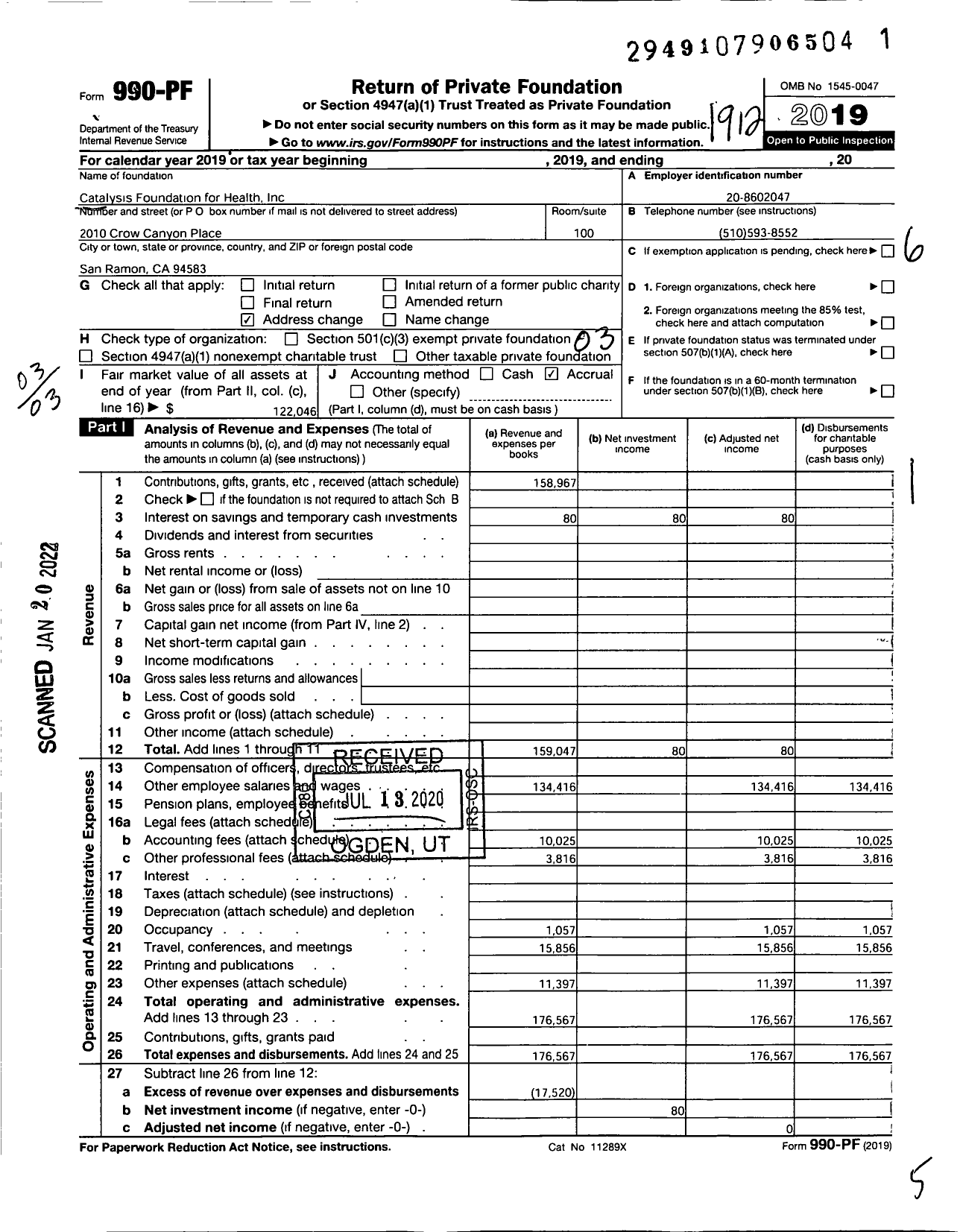 Image of first page of 2019 Form 990PF for Catalysis Foundation for Health