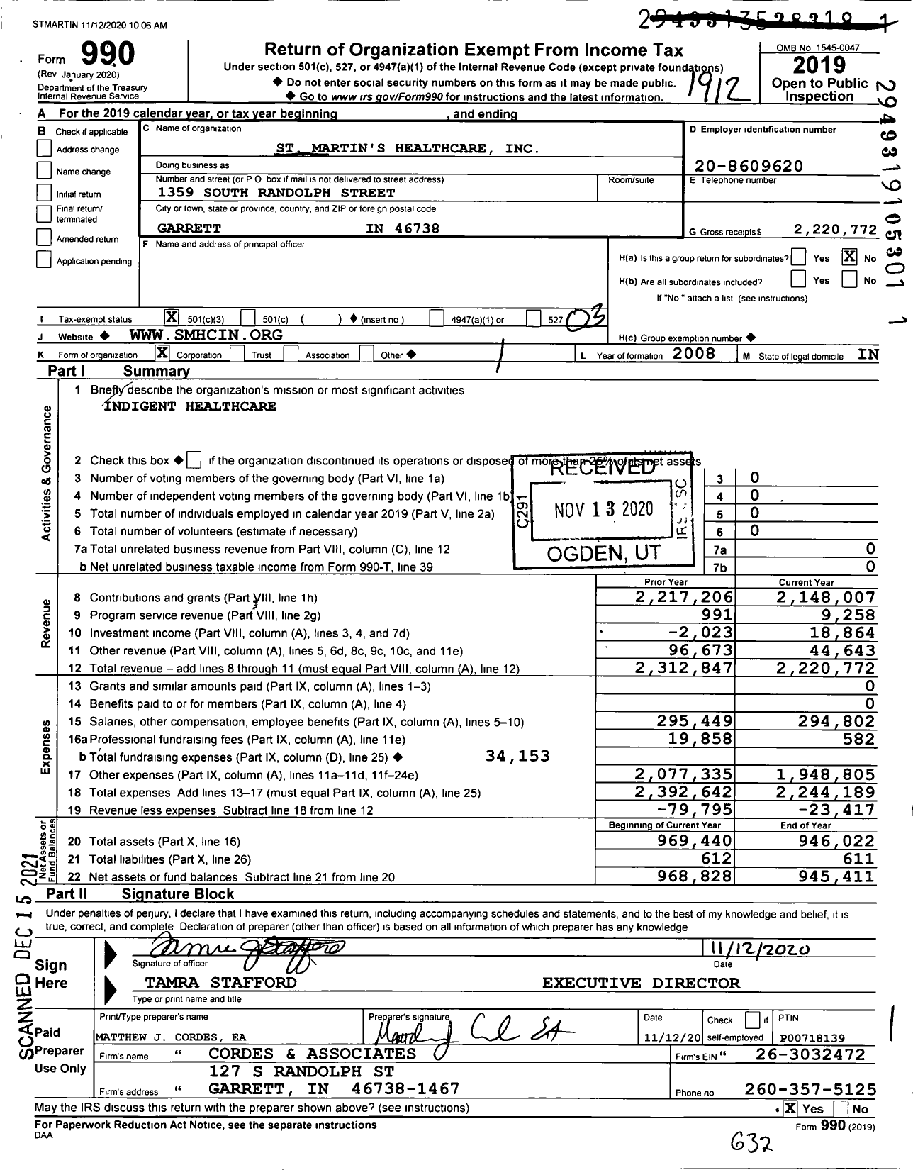 Image of first page of 2019 Form 990 for St Martins Healthcare