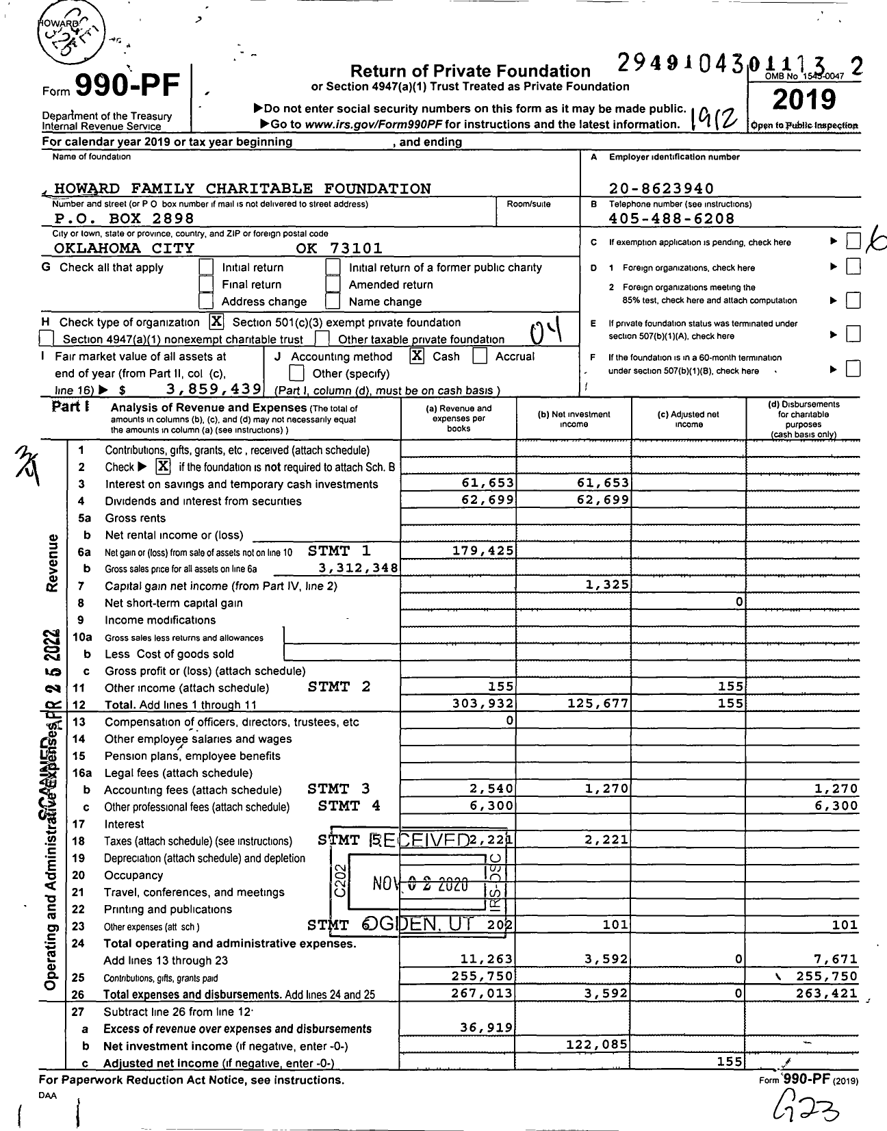 Image of first page of 2019 Form 990PF for Howard Family Charitable Foundation