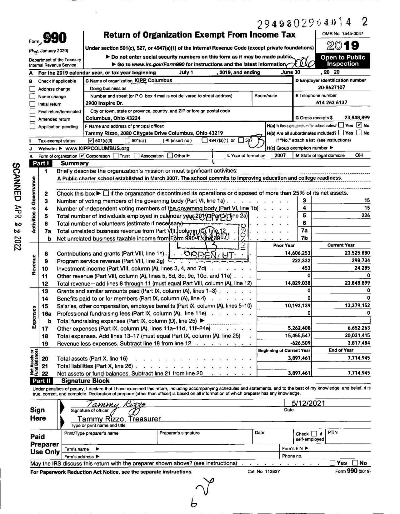 Image of first page of 2019 Form 990 for Kipp Columbus