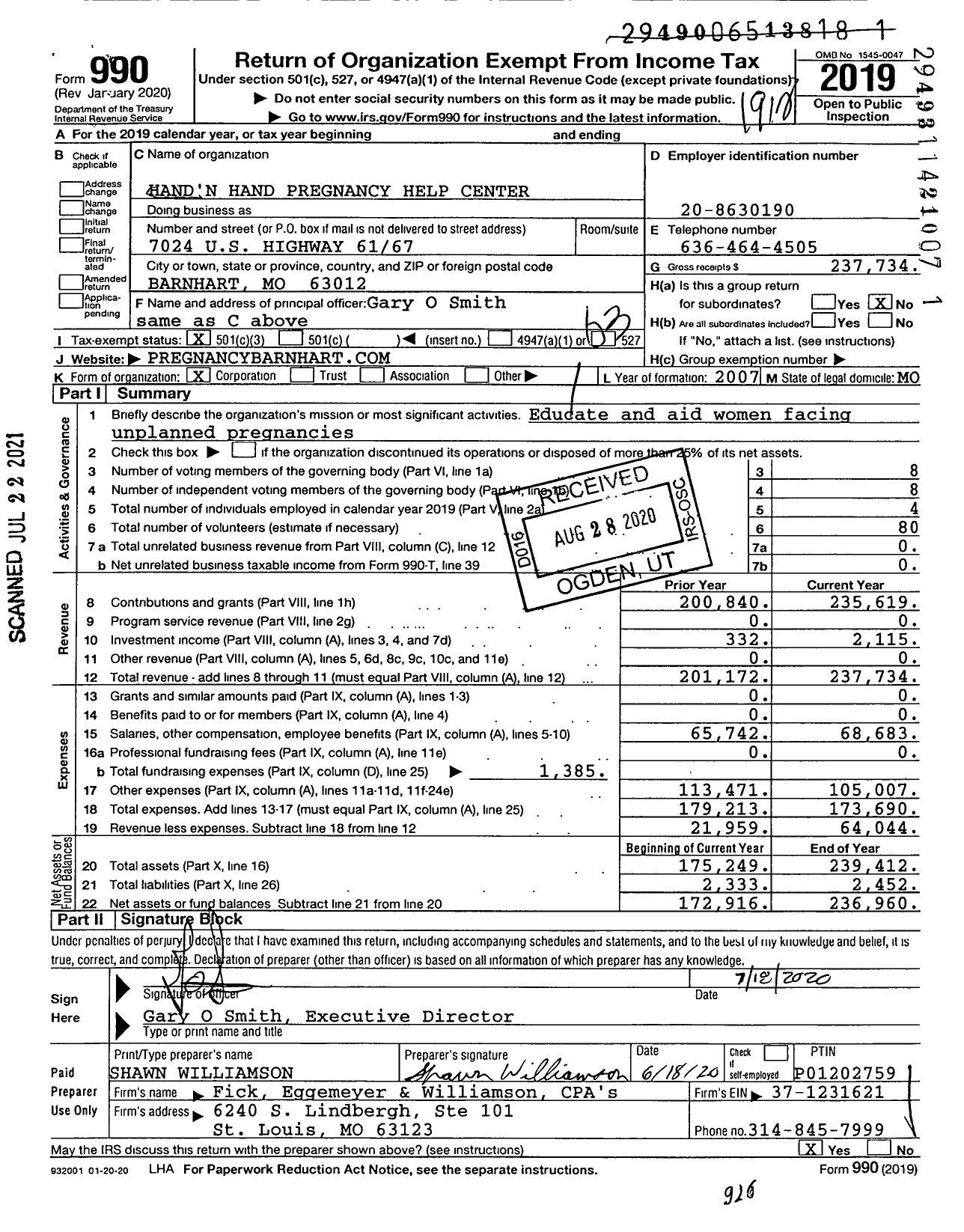 Image of first page of 2019 Form 990 for Hand'n Hand PHC