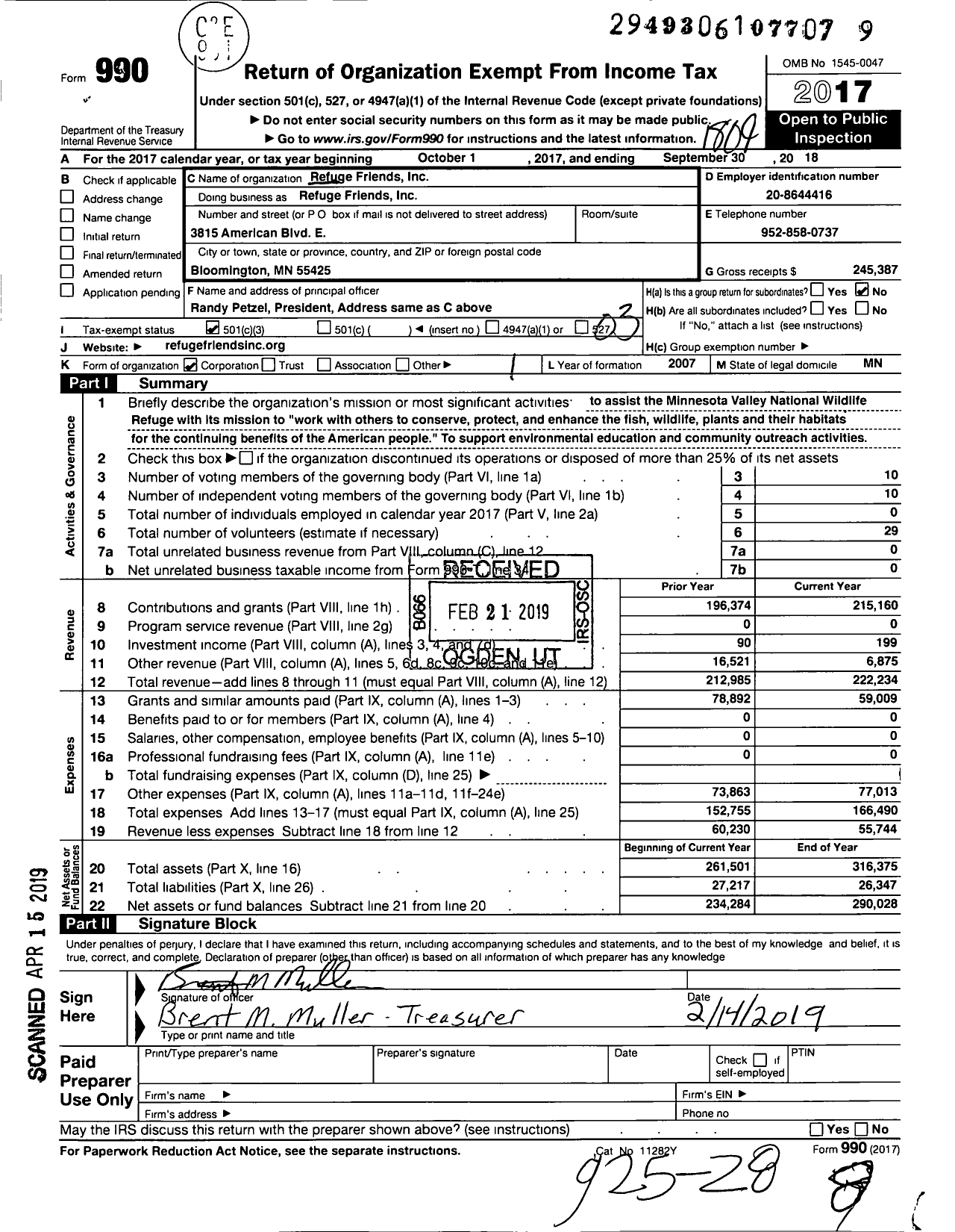 Image of first page of 2017 Form 990 for Minnesota Valley Refuge Friends