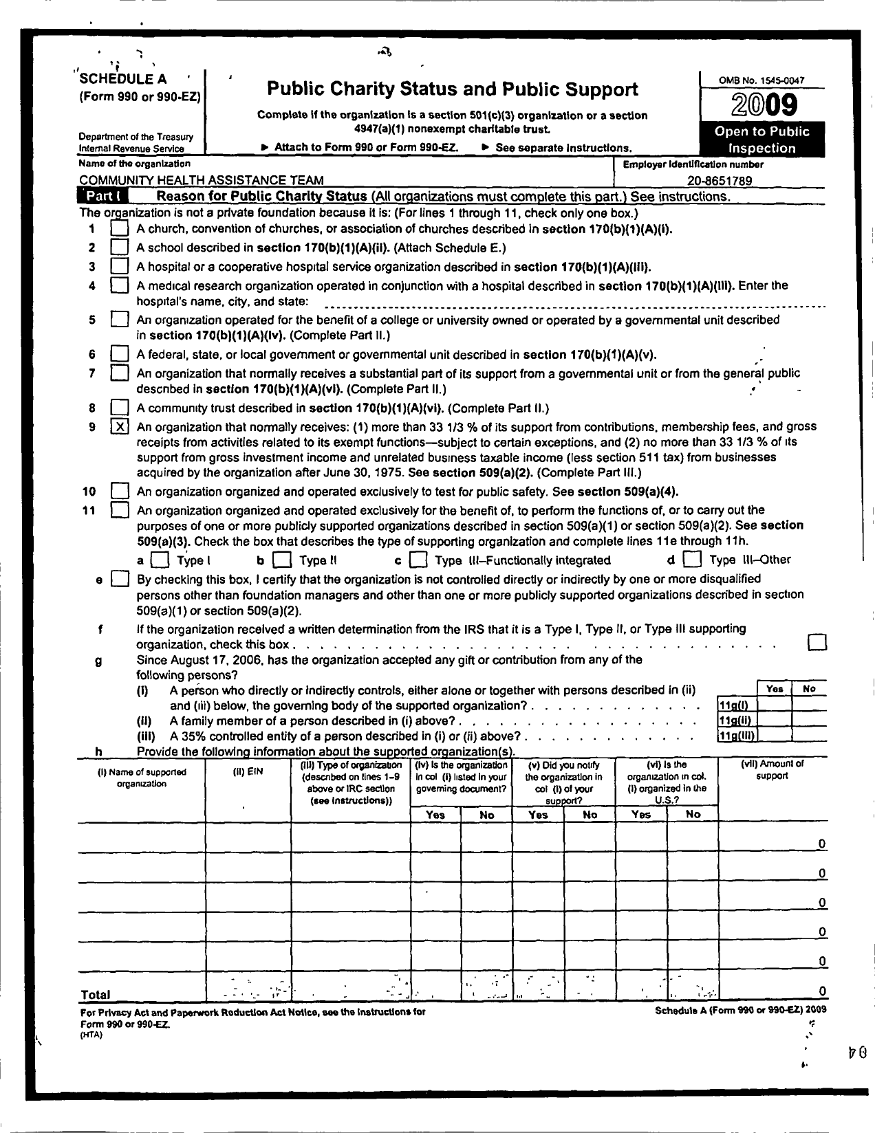 Image of first page of 2009 Form 990ER for Community Health Assistance Team