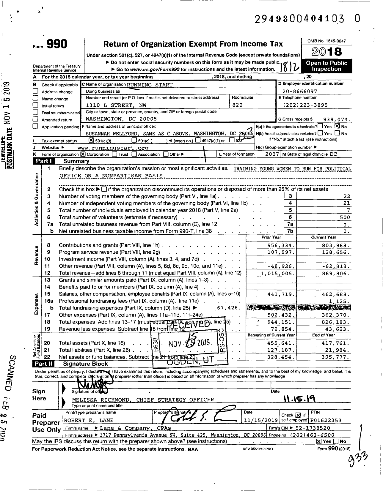 Image of first page of 2018 Form 990 for Running Start