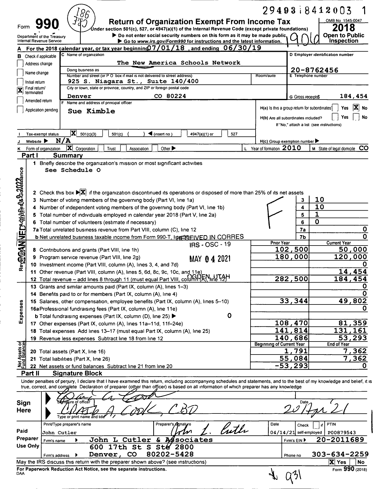 Image of first page of 2018 Form 990 for New America Schools Network