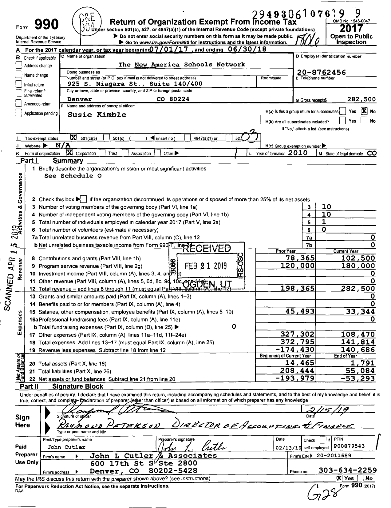 Image of first page of 2017 Form 990 for New America Schools Network