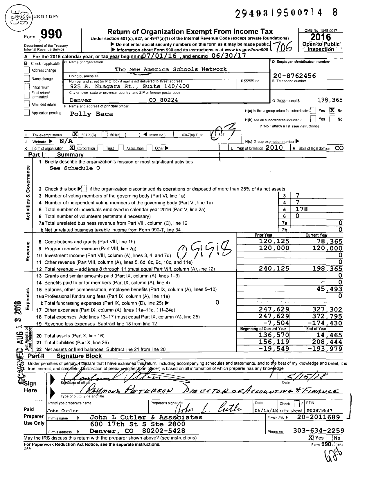 Image of first page of 2016 Form 990 for New America Schools Network