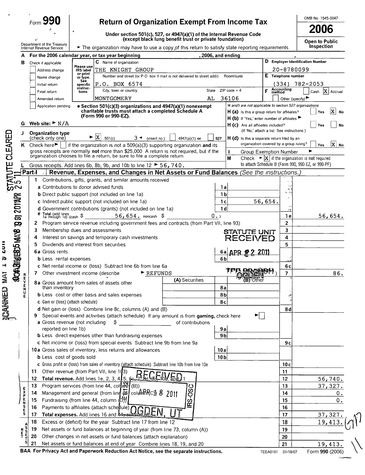 Image of first page of 2006 Form 990 for The Knight Group