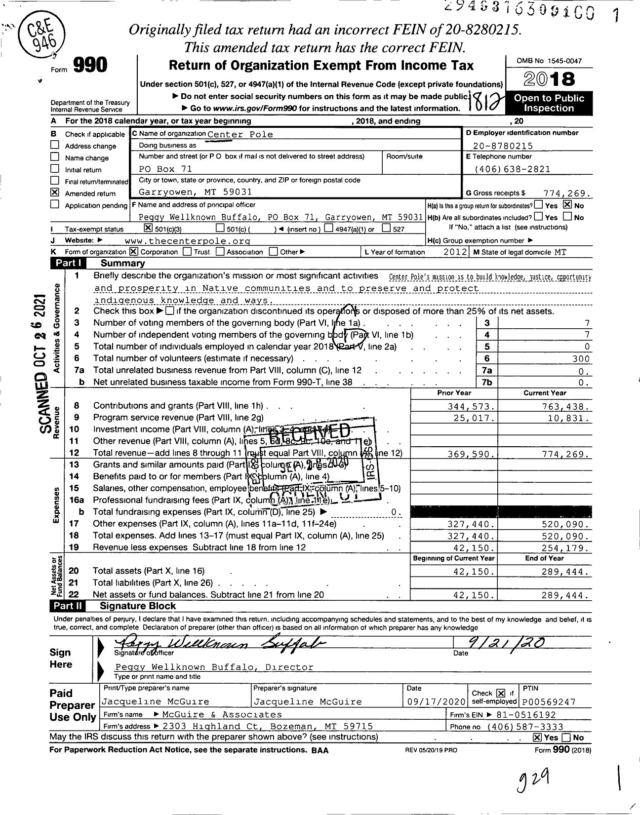 Image of first page of 2018 Form 990 for Center Pole