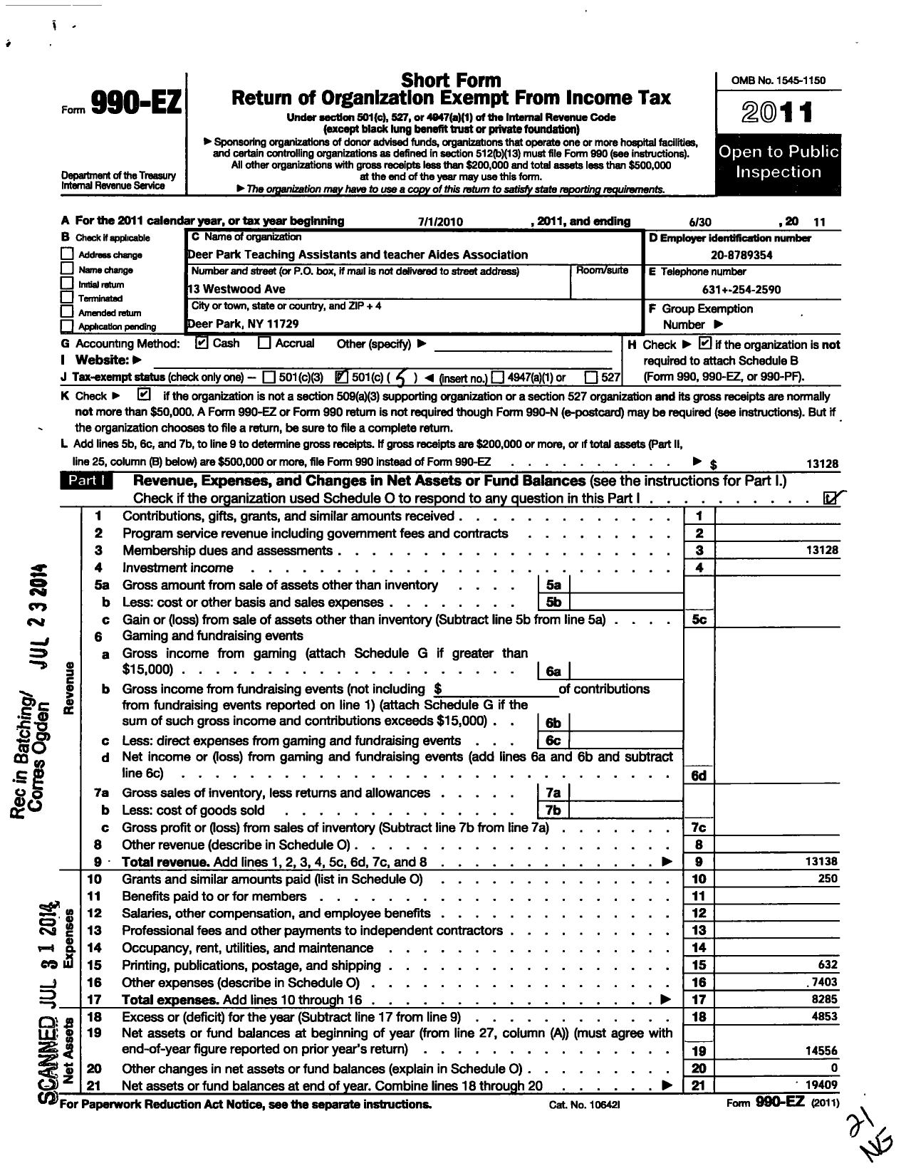 Image of first page of 2010 Form 990EO for American Federation of Teachers / 7833 Deer Park Teacher Aide Associa