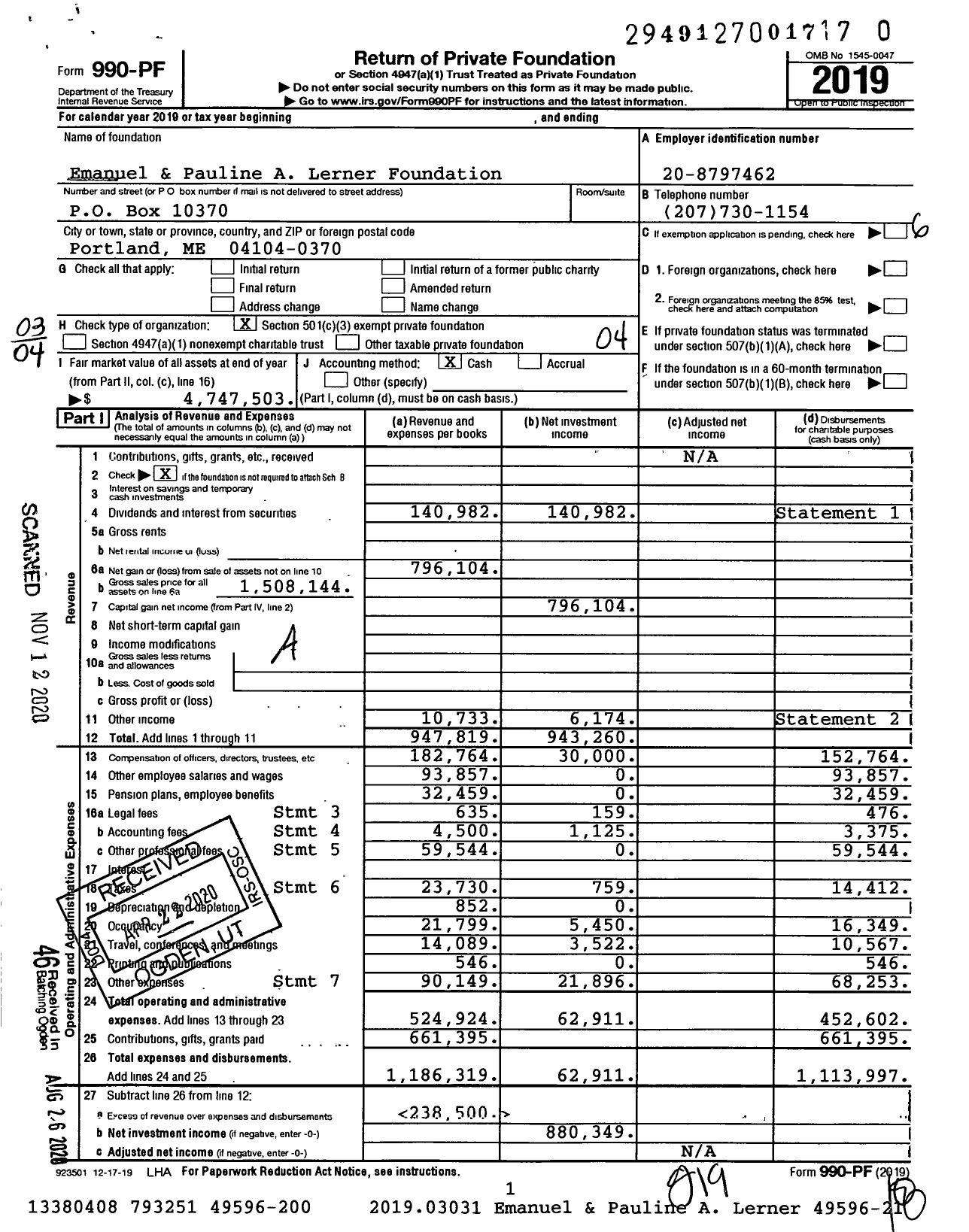 Image of first page of 2019 Form 990PF for Rural Futures Fund