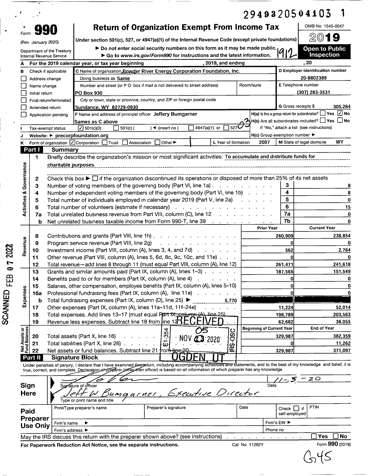 Image of first page of 2019 Form 990 for Powder River Energy Corporationfoundation