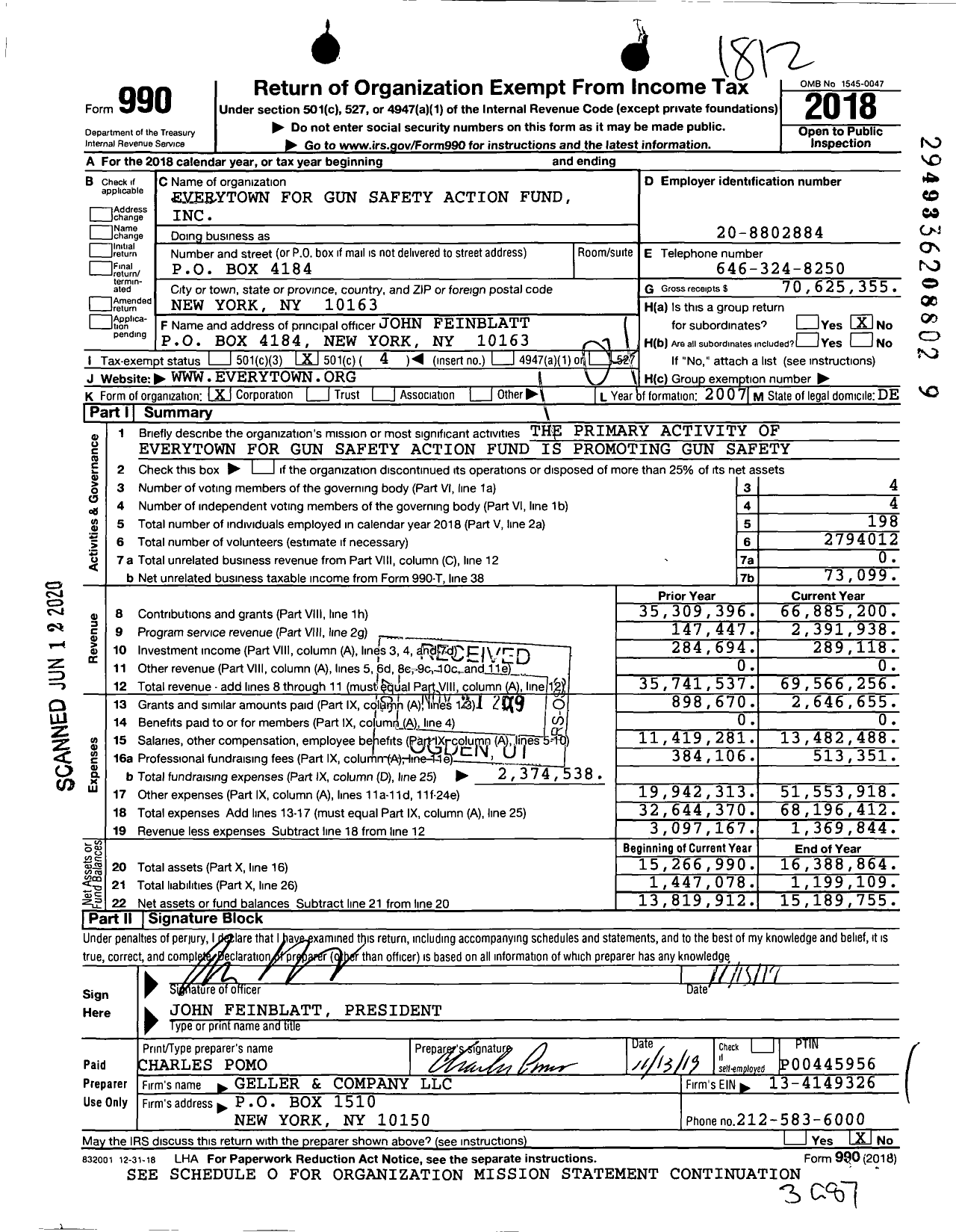 Image of first page of 2018 Form 990O for Everytown for Gun Safety
