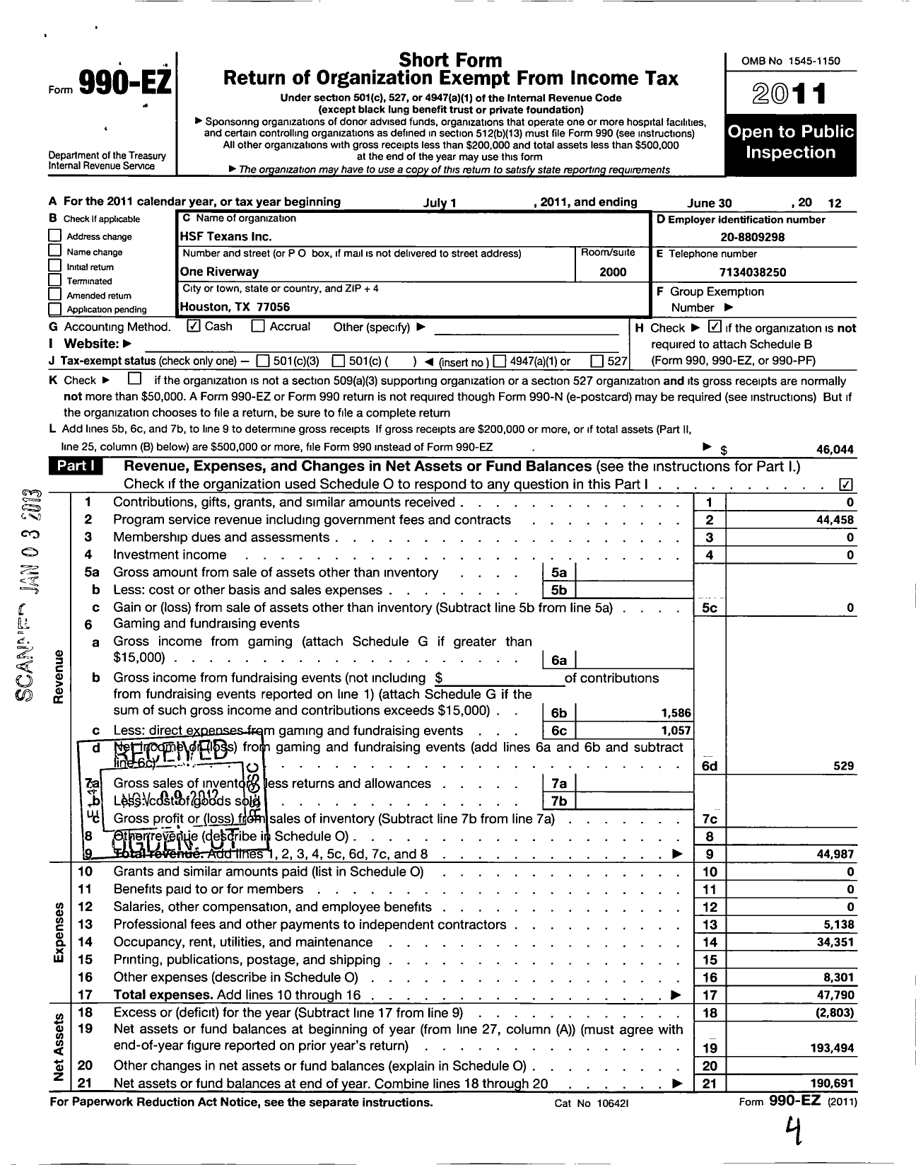 Image of first page of 2011 Form 990EO for Freedom Foundation of Texas