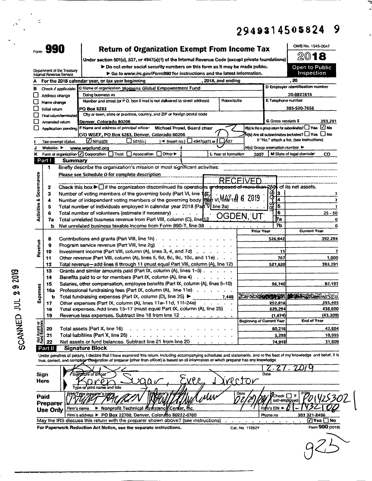 Image of first page of 2018 Form 990 for Womens Global Empowerment Fund