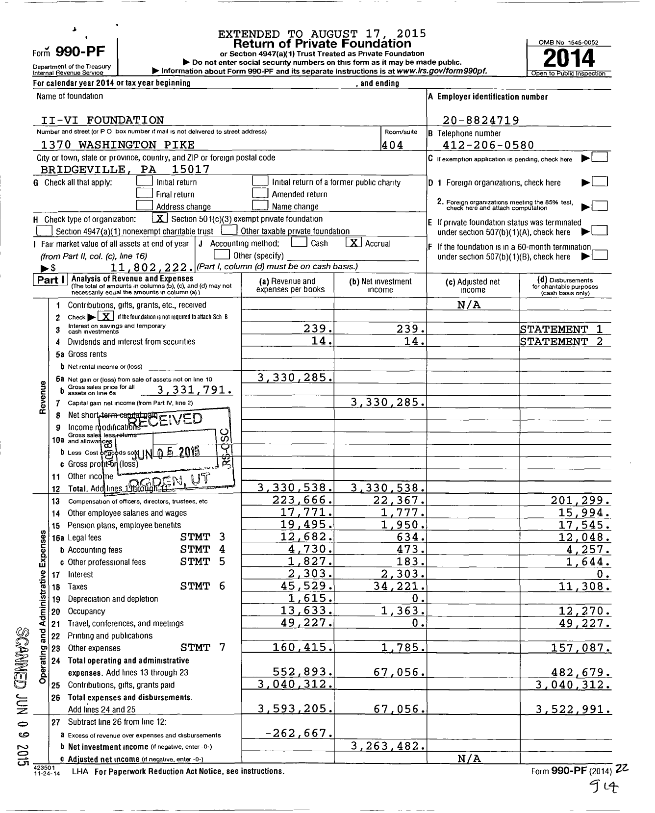 Image of first page of 2014 Form 990PF for Coherent Ii-Vi Foundation