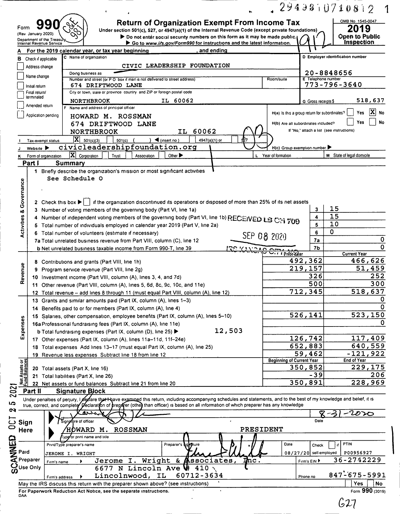 Image of first page of 2019 Form 990 for Civic Leadership Foundation