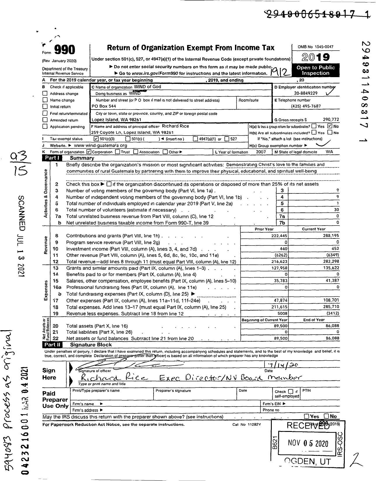 Image of first page of 2019 Form 990 for Wind