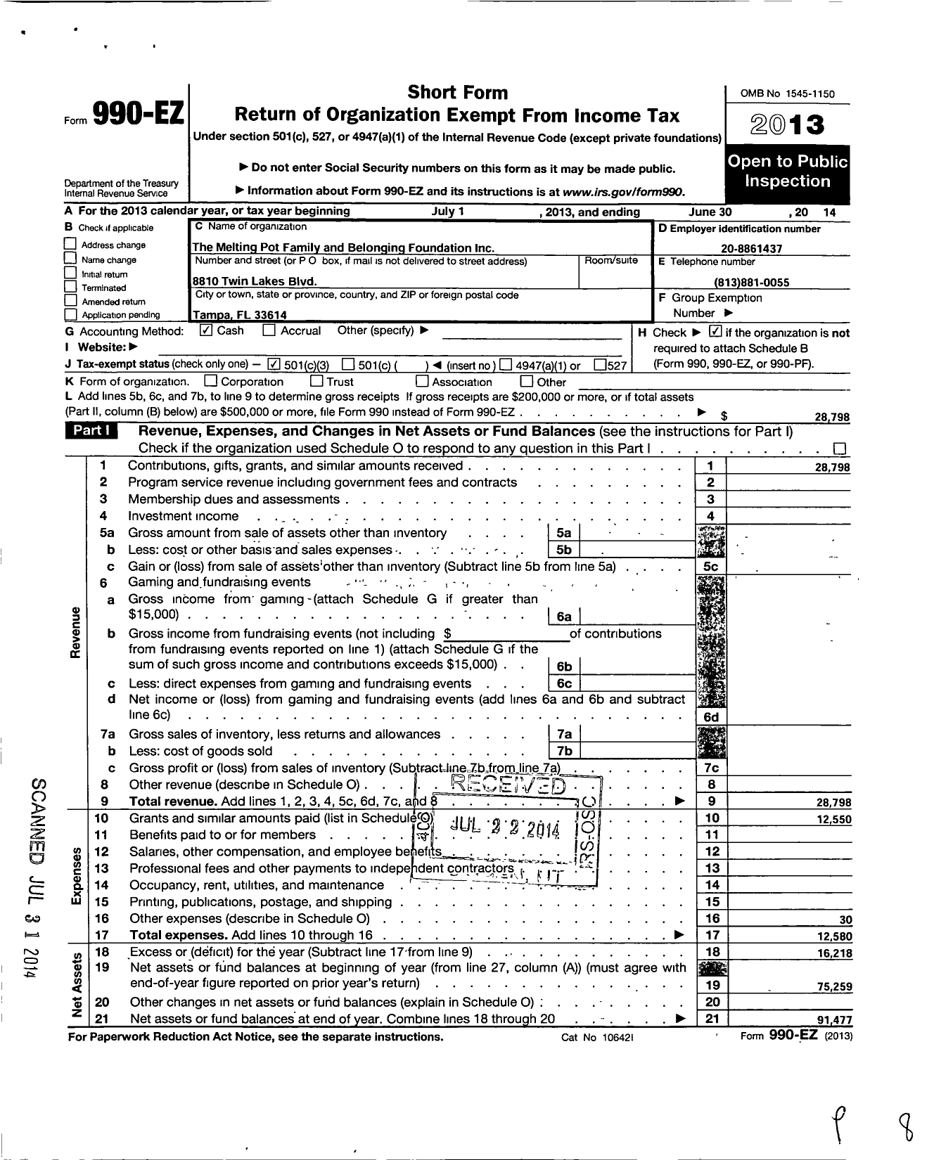 Image of first page of 2013 Form 990EZ for Melting Pot Family and Belonging Foundation