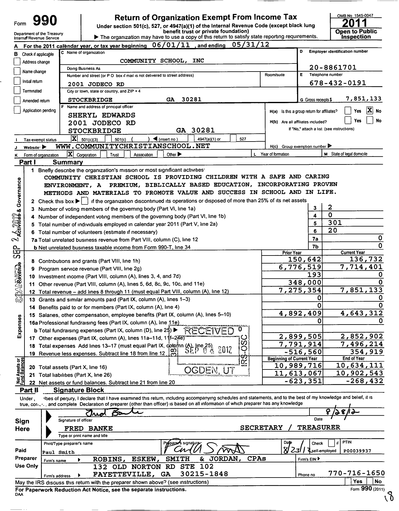 Image of first page of 2011 Form 990 for Community School